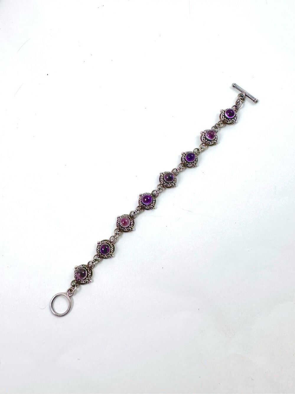 Vintage Sterling Silver Purple Amethyst Semi Precious Gemstone Bracelet Size 6”